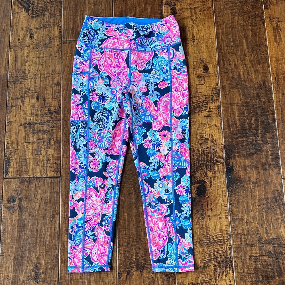 Lilly Pulitzer Luxletic Pink and Blue Floral Leggings Size Medium